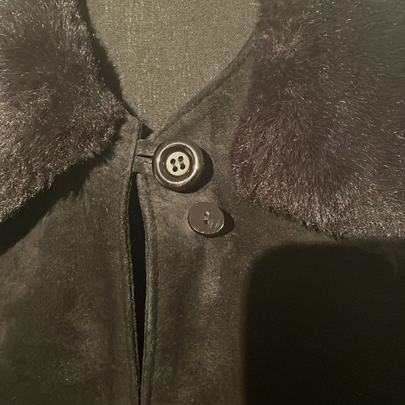 Oscar Leopold Black Suede Leather with  Faux Fur Collar Coat size Small - Picture 6 of 13